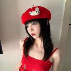 'Jingle Kat' Red Kawaii Goth Beret