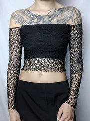 'Jungle' Goth Hollow Out Shoulder-Off Top