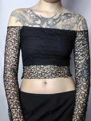 'Jungle' Goth Hollow Out Shoulder-Off Top