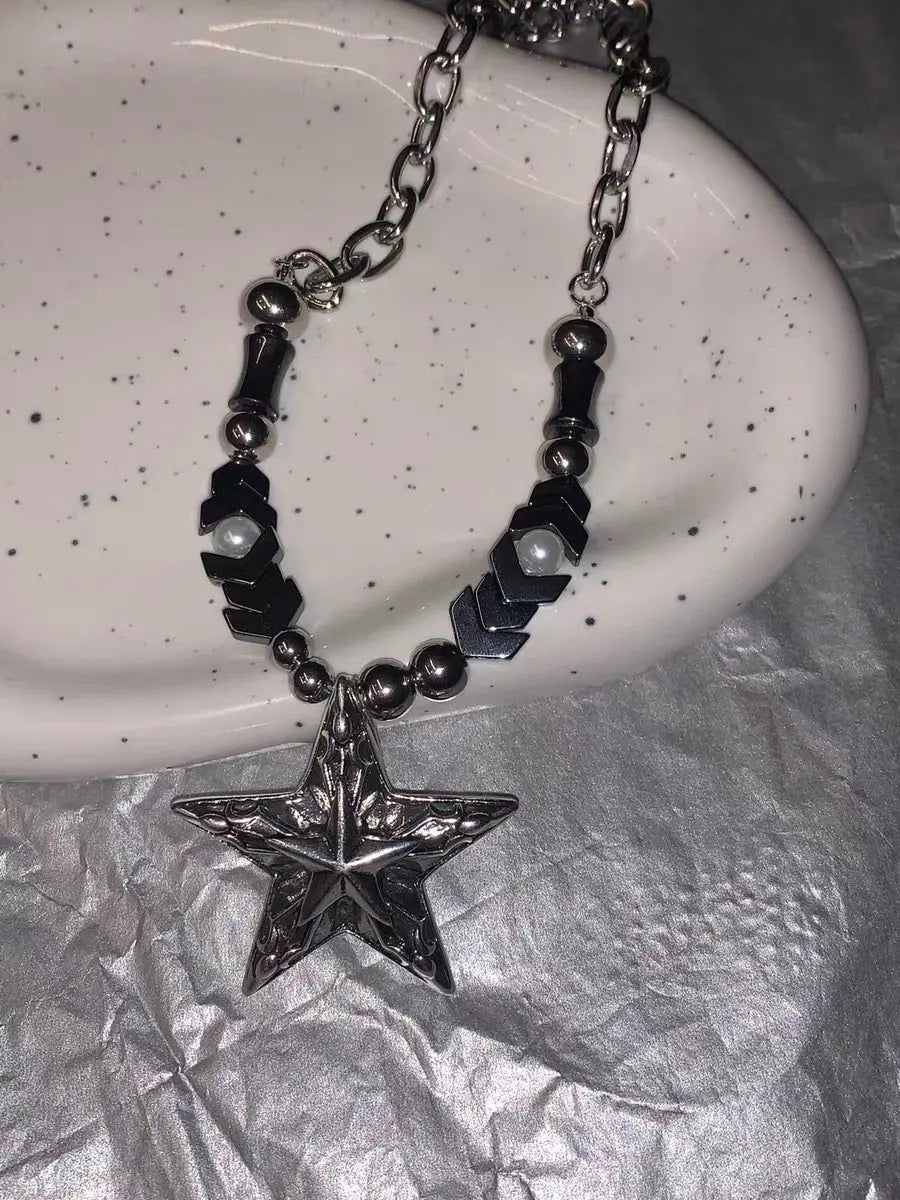 'Rock Star' Dark Arrows Star Beads Necklace