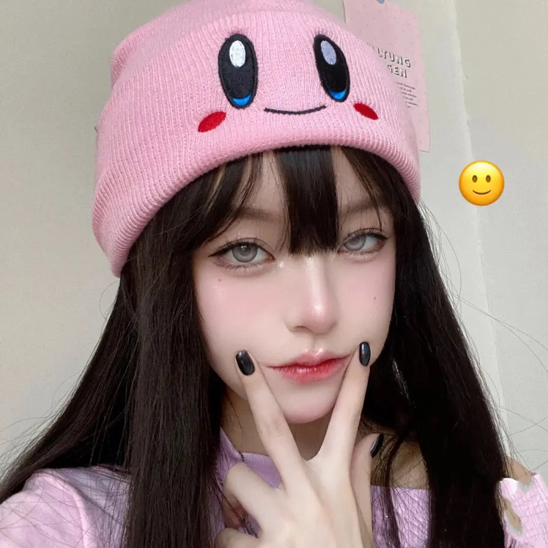 'Kirbyy' Knitted Pink Kawaii Beanie Hat