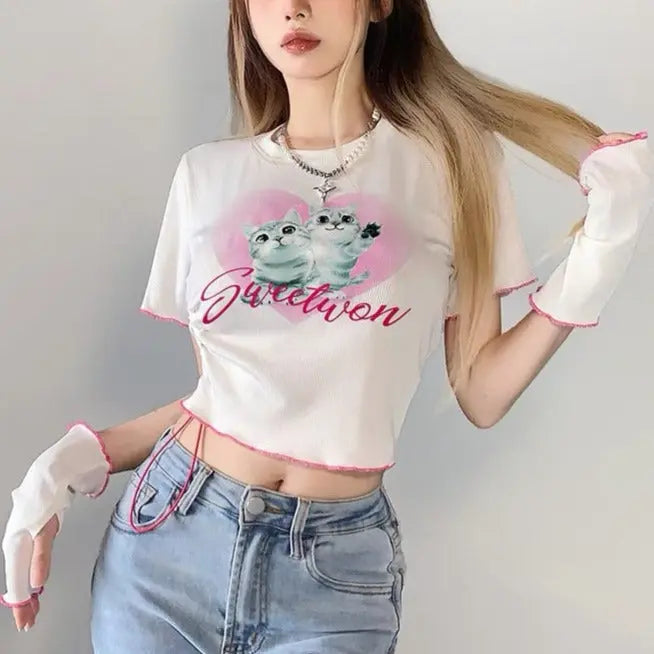 'Kitten' E-girl Cat Pattern Short Sleeves Top