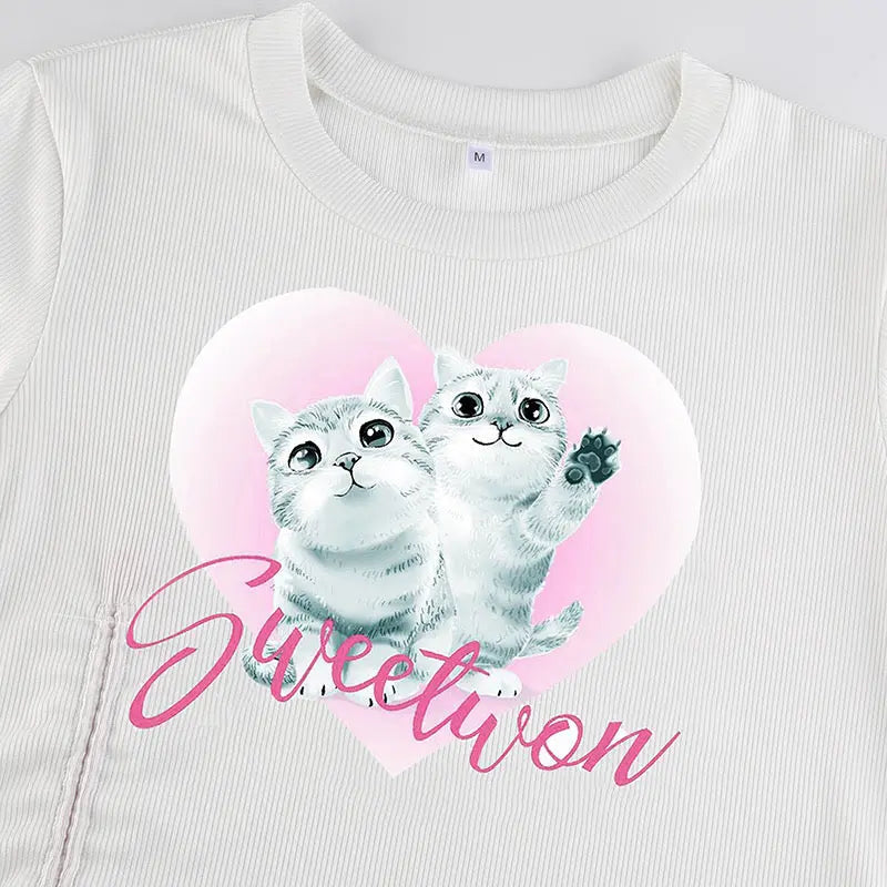 'Kitten' E-girl Cat Pattern Short Sleeves Top