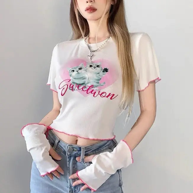 'Kitten' E-girl Cat Pattern Short Sleeves Top