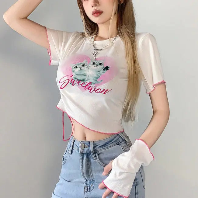 'Kitten' E-girl Cat Pattern Short Sleeves Top