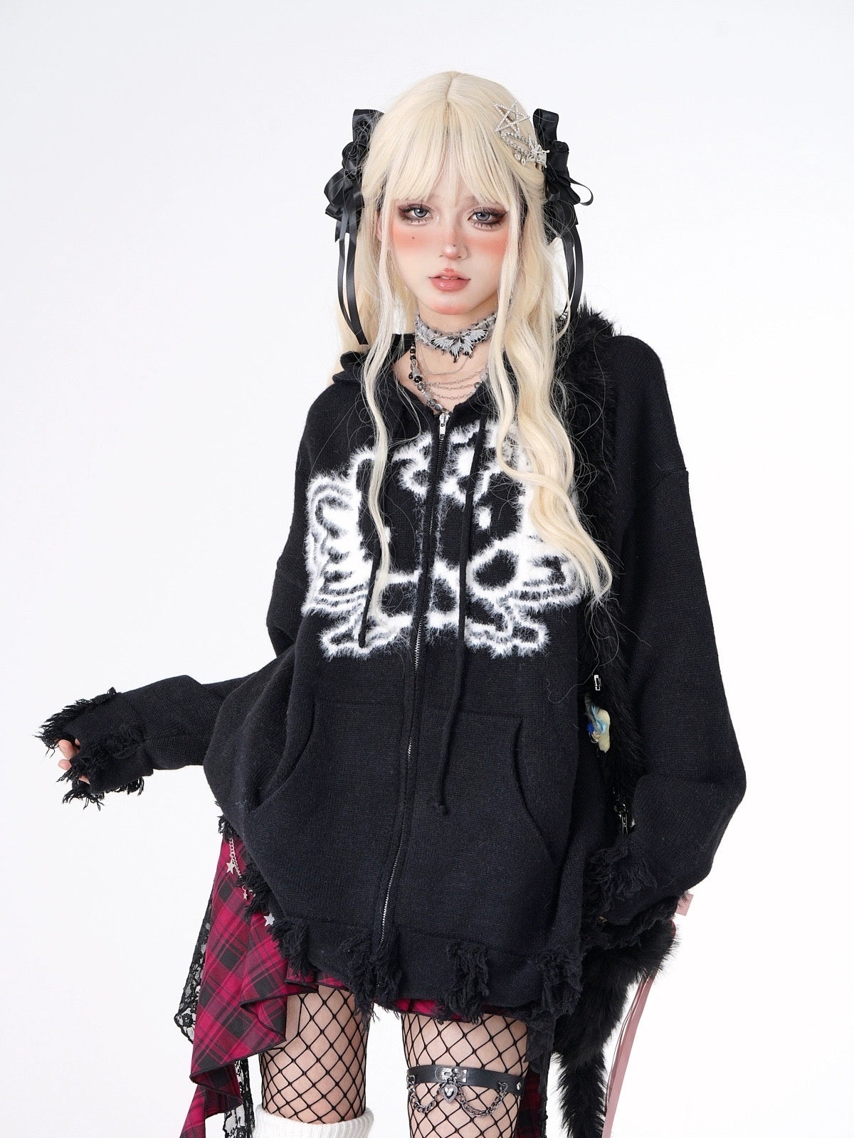 'Kitty Fairy' Y2k Kitty Pattern Hooded Sweater