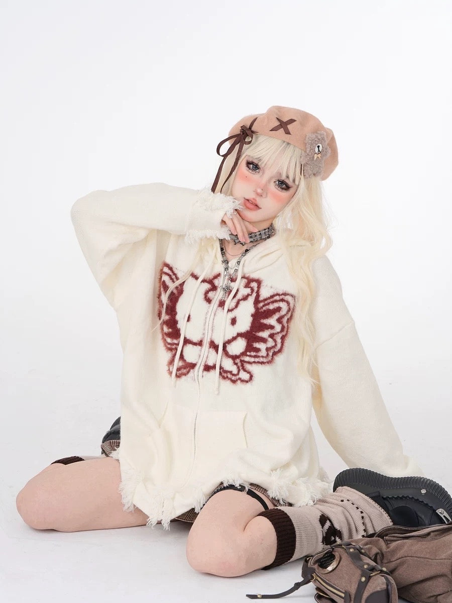 'Kitty Fairy' Y2k Kitty Pattern Hooded Sweater