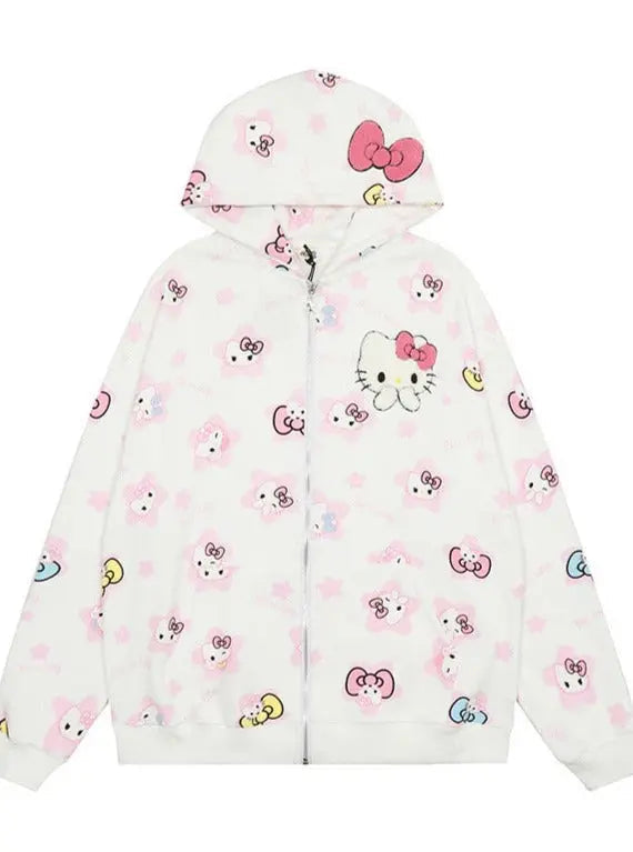 'Kittyy Gurl' Kawaii Zipped Oversized  Hoodie