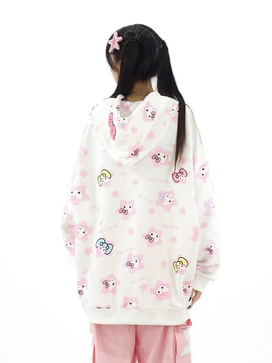 'Kittyy Gurl' Kawaii Zipped Oversized  Hoodie