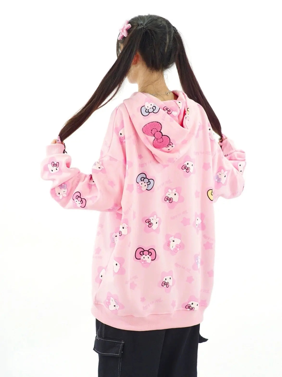 'Kittyy Gurl' Kawaii Zipped Oversized  Hoodie