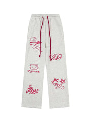 'dodgeball' Kawaii Oversized Kitty Drawstring Pants