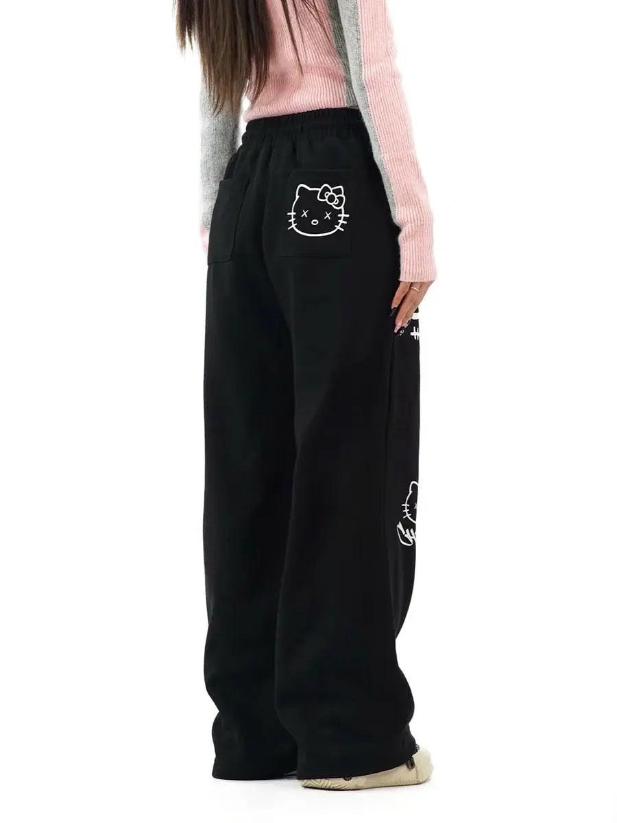 'dodgeball' Kawaii Oversized Kitty Drawstring Pants