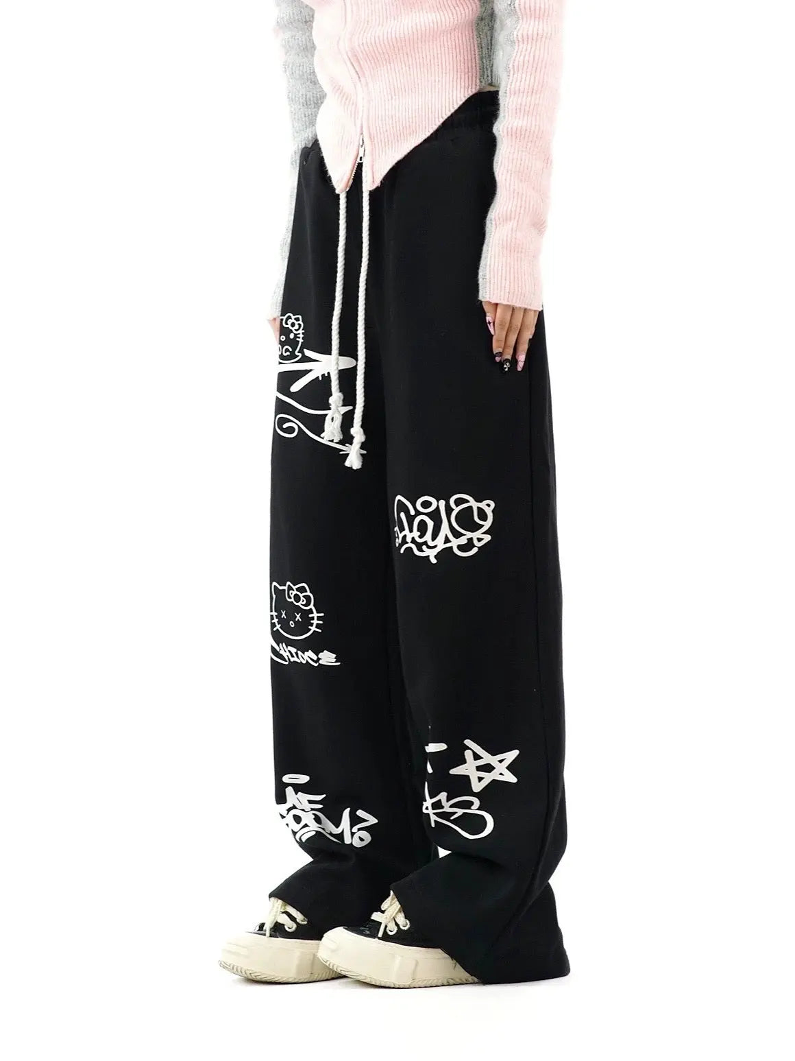 'dodgeball' Kawaii Oversized Kitty Drawstring Pants