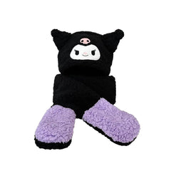 'Kuromii' Fluffy Purple Scarf Gloves Winter Hat