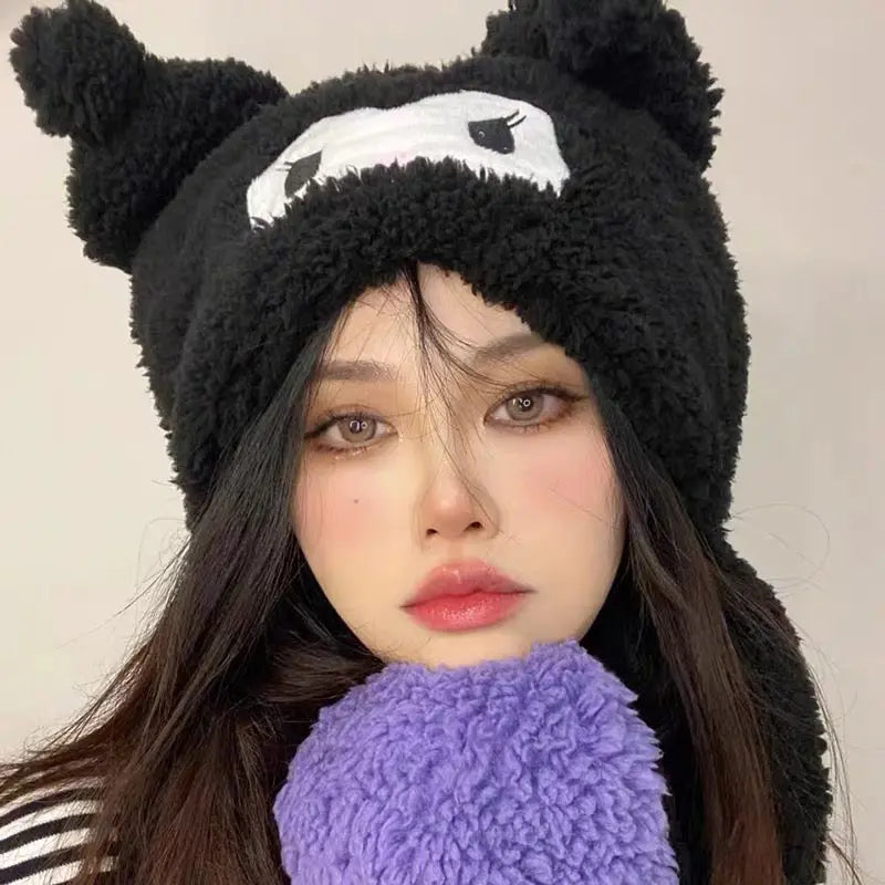 'Kuromii' Fluffy Purple Scarf Gloves Winter Hat