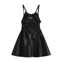 'Lash Up' PU Leather Hollow Out Backless Dress