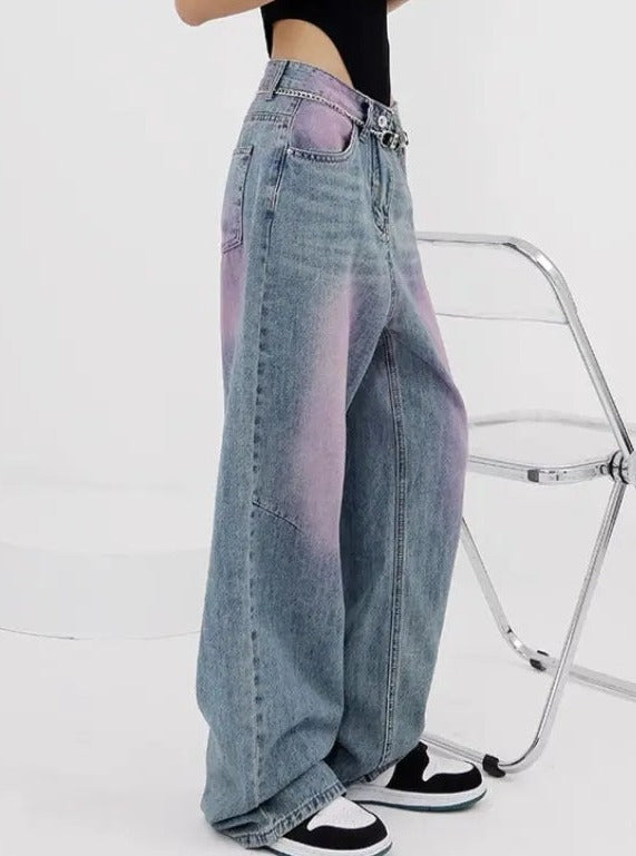 'Lavender' Grunge Oversized Distressed Wide-Leg Pants