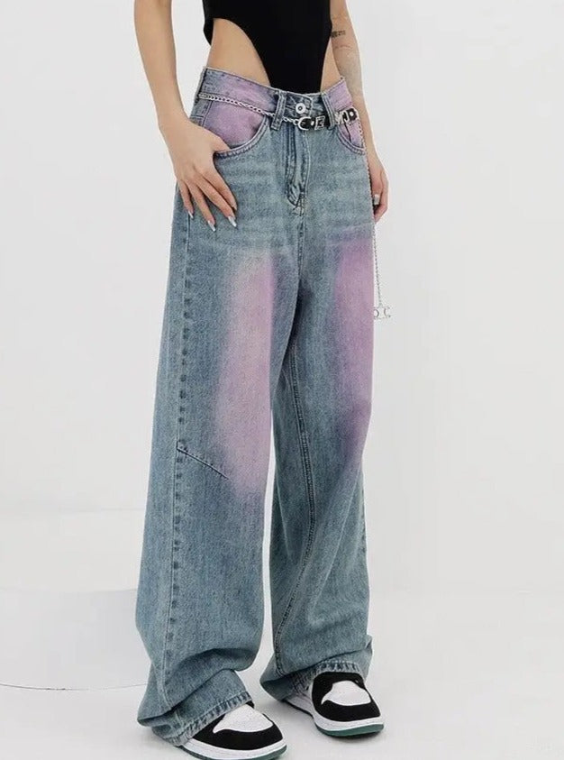 'Lavender' Grunge Oversized Distressed Wide-Leg Pants