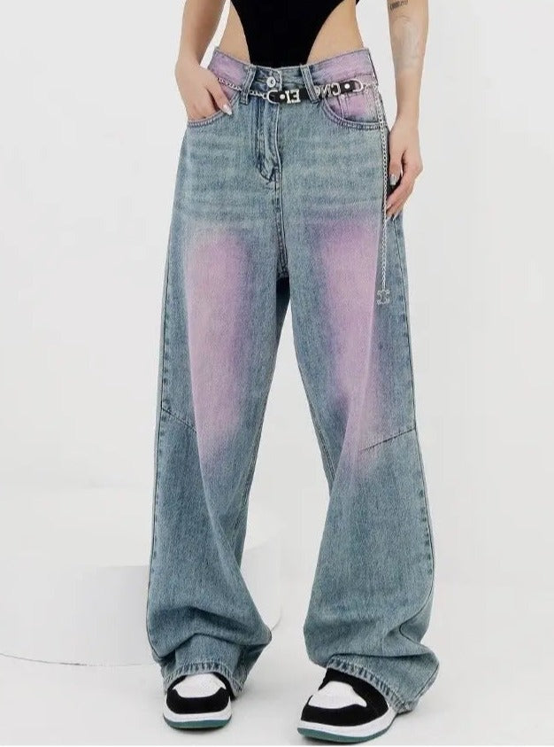 'Lavender' Grunge Oversized Distressed Wide-Leg Pants