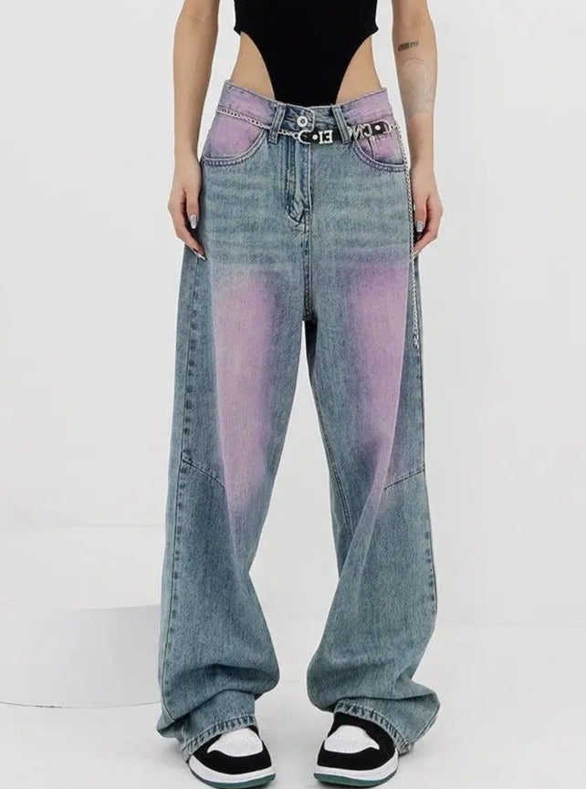 'Lavender' Grunge Oversized Distressed Wide-Leg Pants