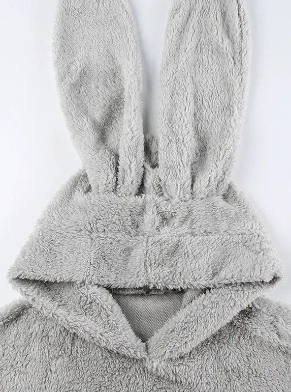 'Lazy Weekend' Rabbit Ears Polar Fleece Solid Color Hoodie