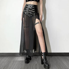 'Leap' Punk Metal Pu Leather Patchwork Midi Dress