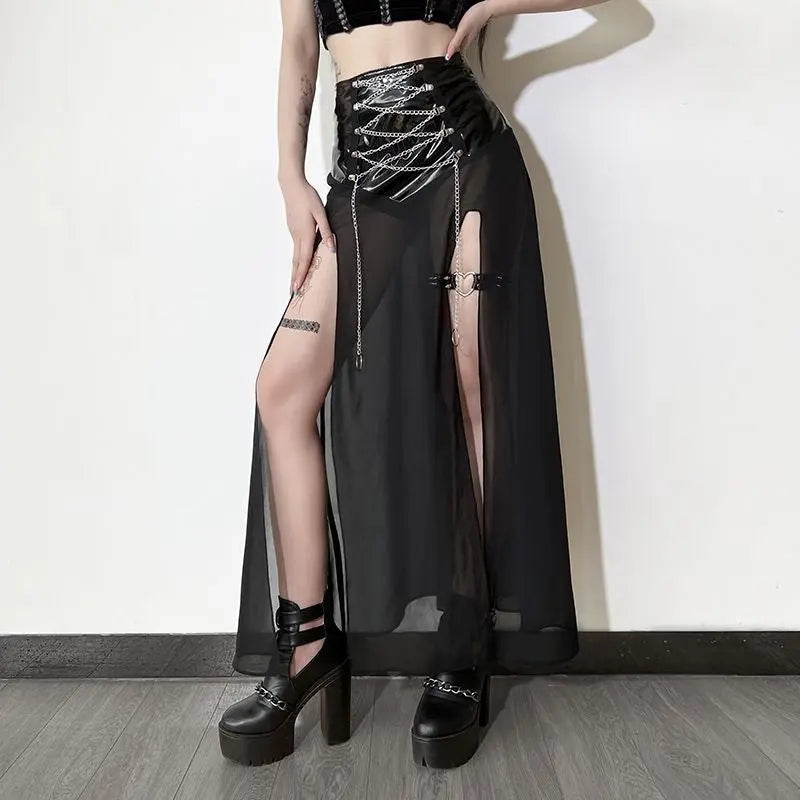 'Leap' Punk Metal Pu Leather Patchwork Midi Dress