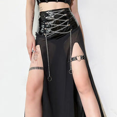 'Leap' Punk Metal Pu Leather Patchwork Midi Dress