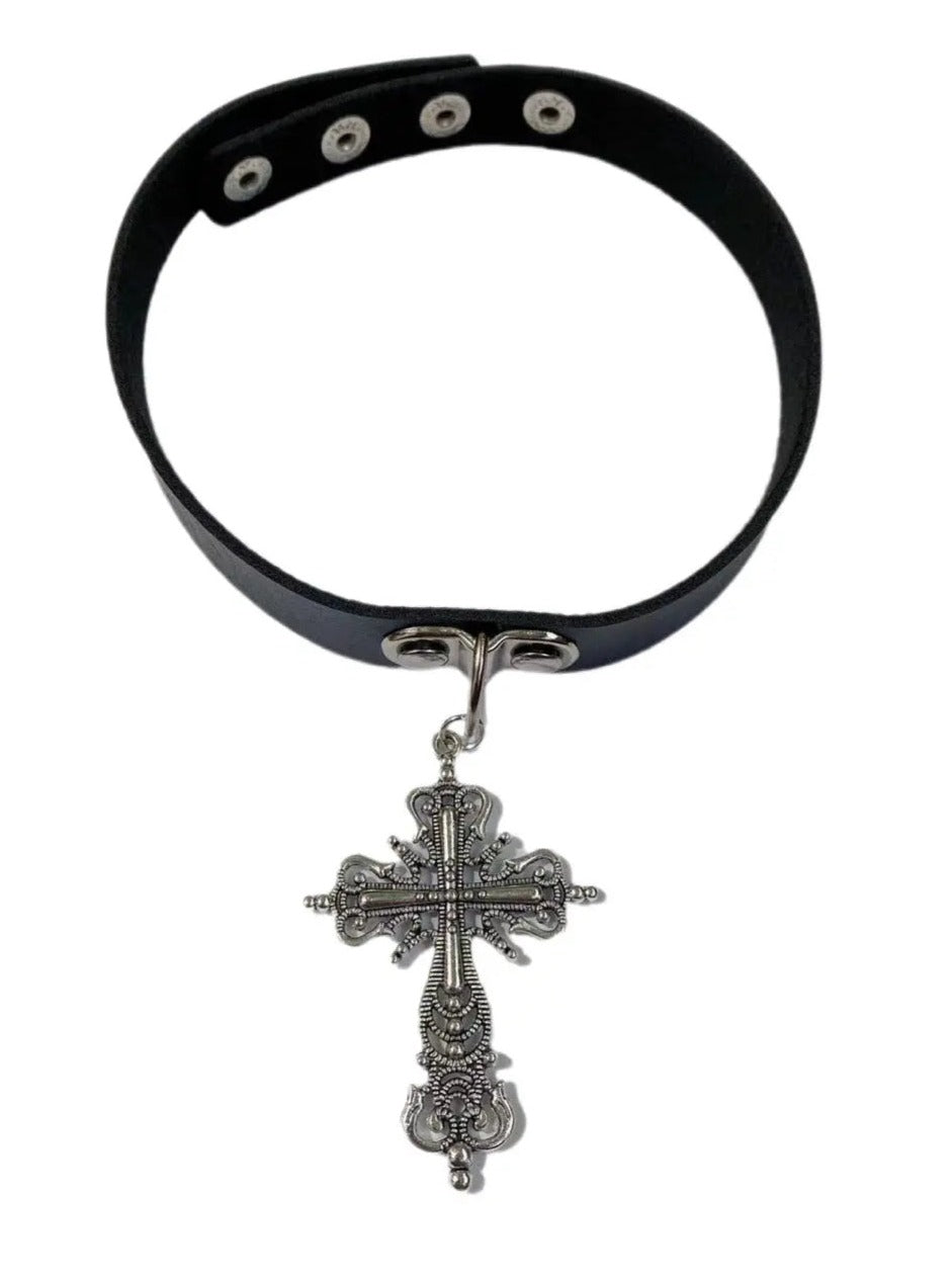 'Rebel Leopard' Print Rhinestone Cross Choker