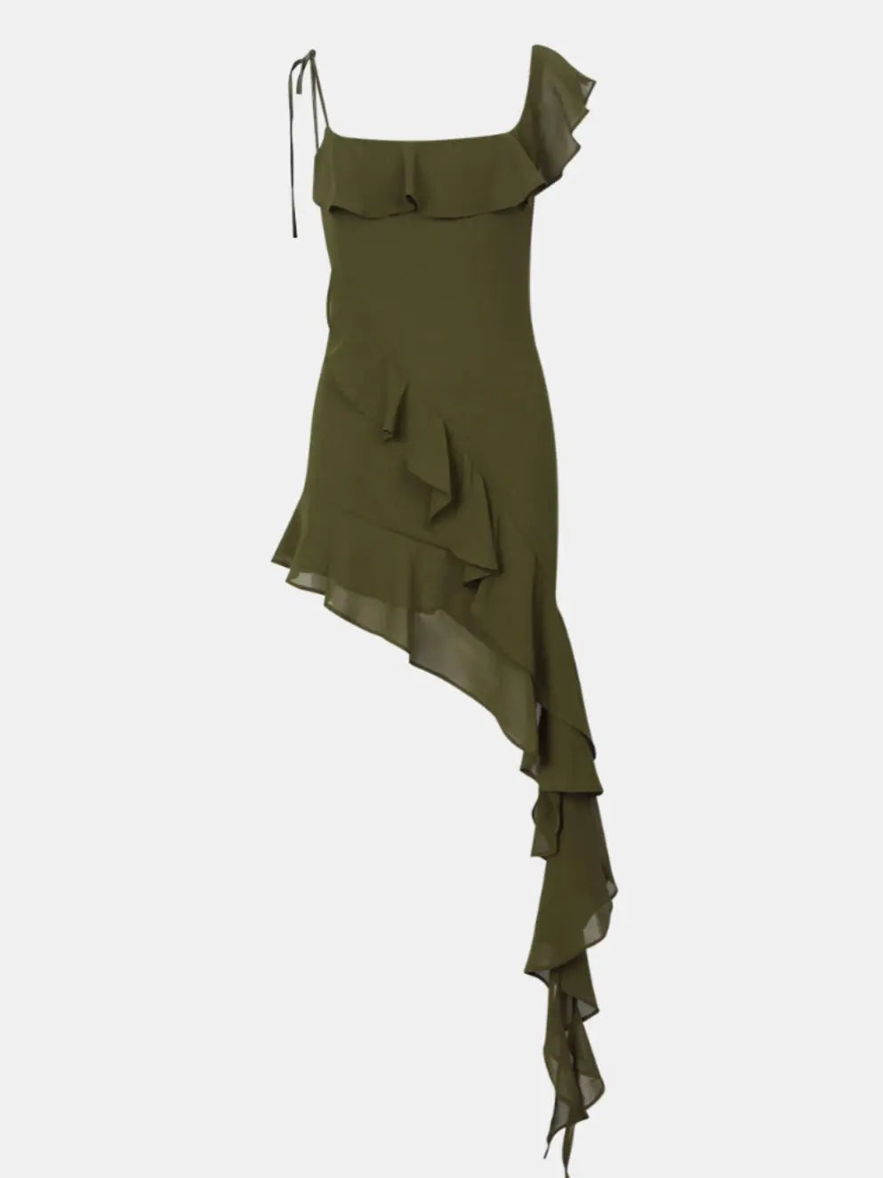 'Licorice' Vacation Ruffled Irregular Hem Dress