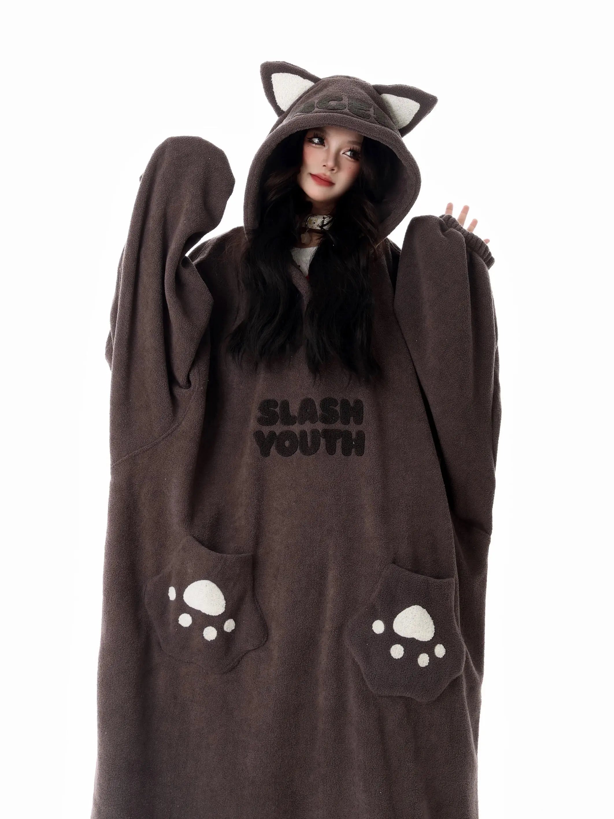 'Baby Bear' Kawaii Fleeced Ghost Kitty Pjms Gown