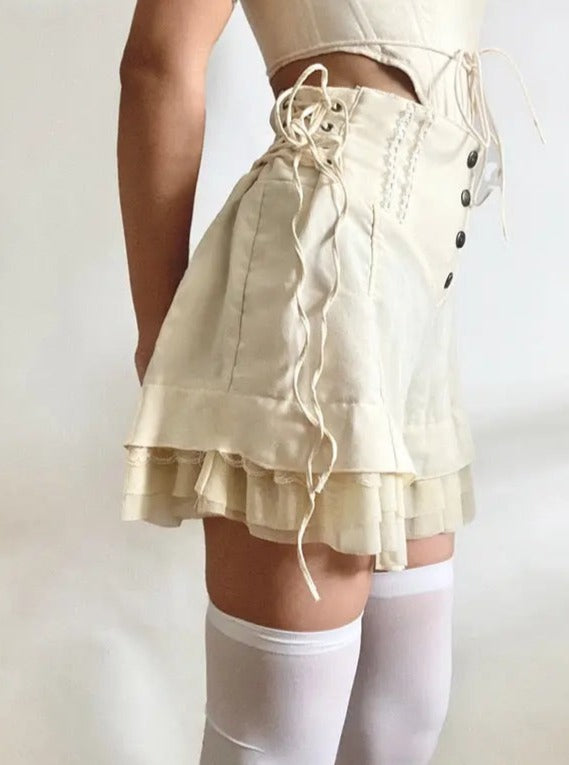 'Melted Puffs' Cottage Ruffled Patchwork Shorts