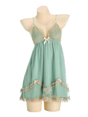 'Lily' Coquette Green Mesh Ribbon Backless Night Gown