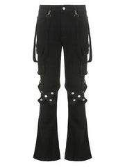 'Locked' Dark Tech-wear Buckle Strap Bell Pants