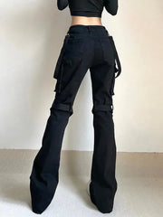 'Locked' Dark Tech-wear Buckle Strap Bell Pants