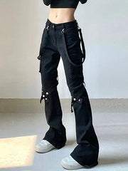 'Locked' Dark Tech-wear Buckle Strap Bell Pants