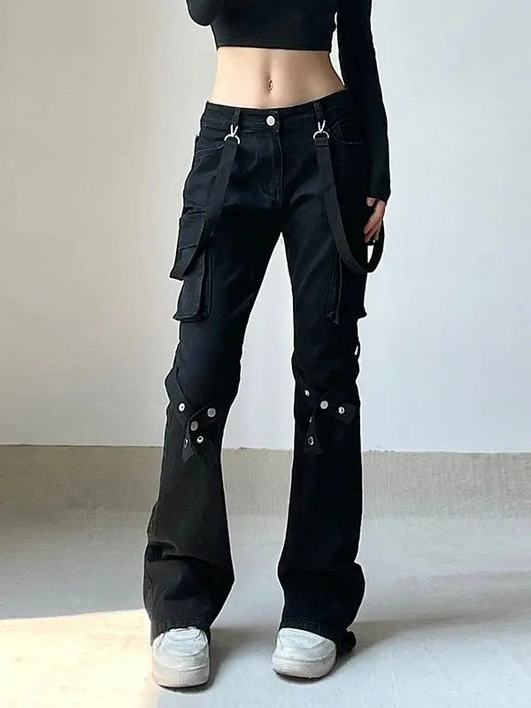 'Locked' Dark Tech-wear Buckle Strap Bell Pants