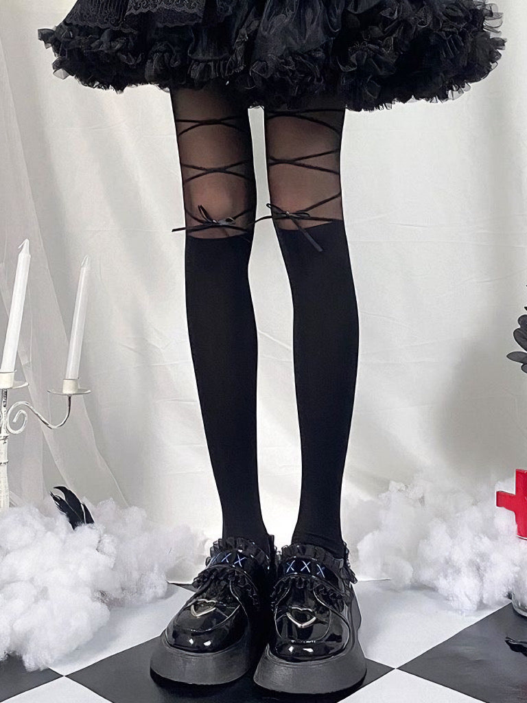 'Lolita' Coquette Ribbon Lace Leg Tights