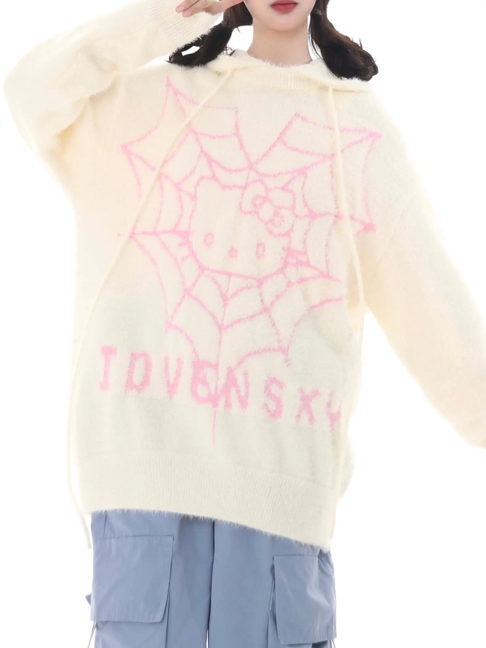 'Love Trap' Mohair Web Kitten Drawstring Sweater