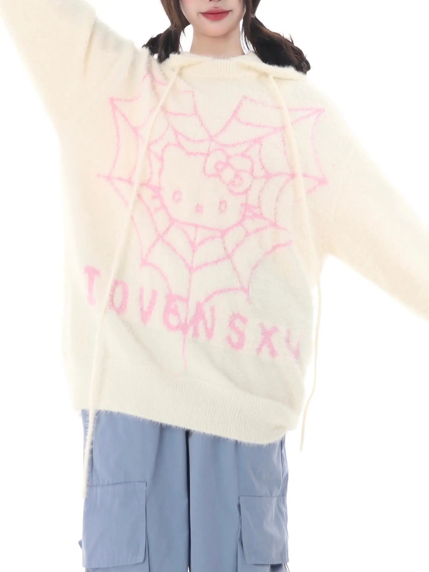 'Love Trap' Mohair Web Kitten Drawstring Sweater