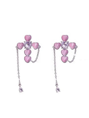 'Love on top' Opal Pink Heart Cross Earring