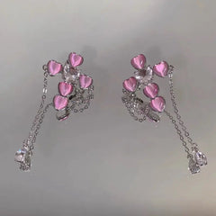 'Love on top' Opal Pink Heart Cross Earring