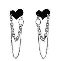 'Lover' Heart Chains Grunge Earrings