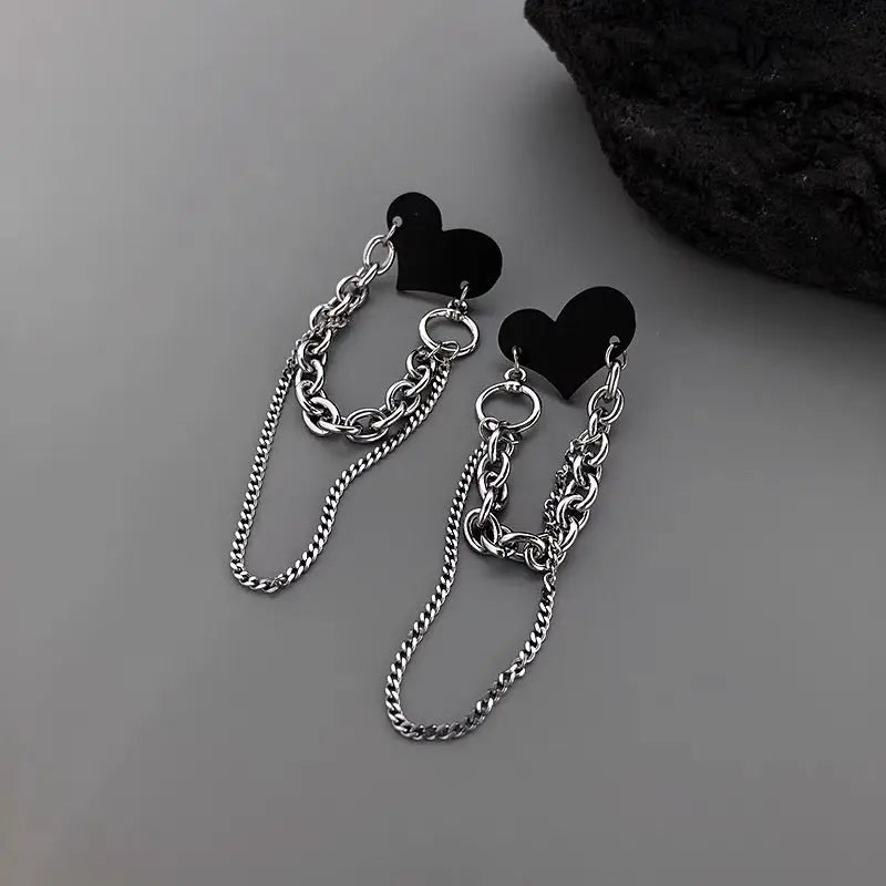 'Lover' Heart Chains Grunge Earrings