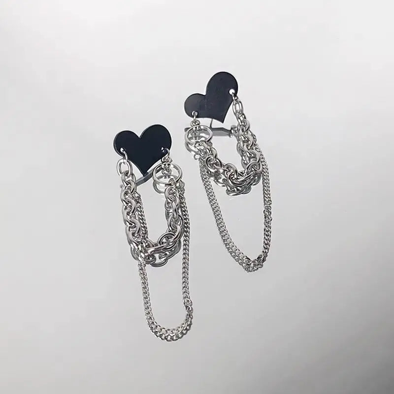 'Lover' Heart Chains Grunge Earrings