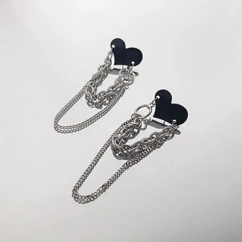 'Lover' Heart Chains Grunge Earrings