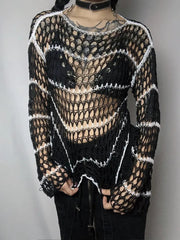 'Lust' Black & White Ripped Goth Sweater