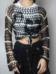 'Lust' Black & White Ripped Goth Sweater