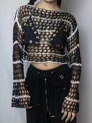 'Lust' Black & White Ripped Goth Sweater