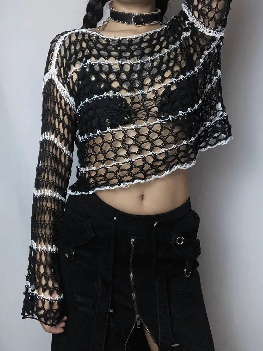 'Lust' Black & White Ripped Goth Sweater